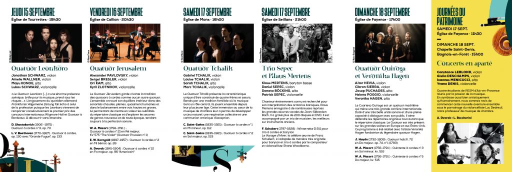 Programme Festival Quatuors Fayence 2022
